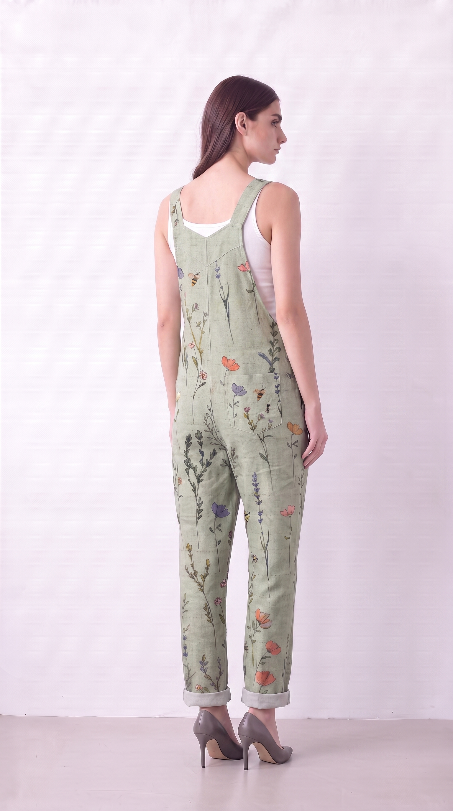 Floral Overalls Women Wide-Leg Adjustable-Strap Jumpsuit Lightweight Summer
