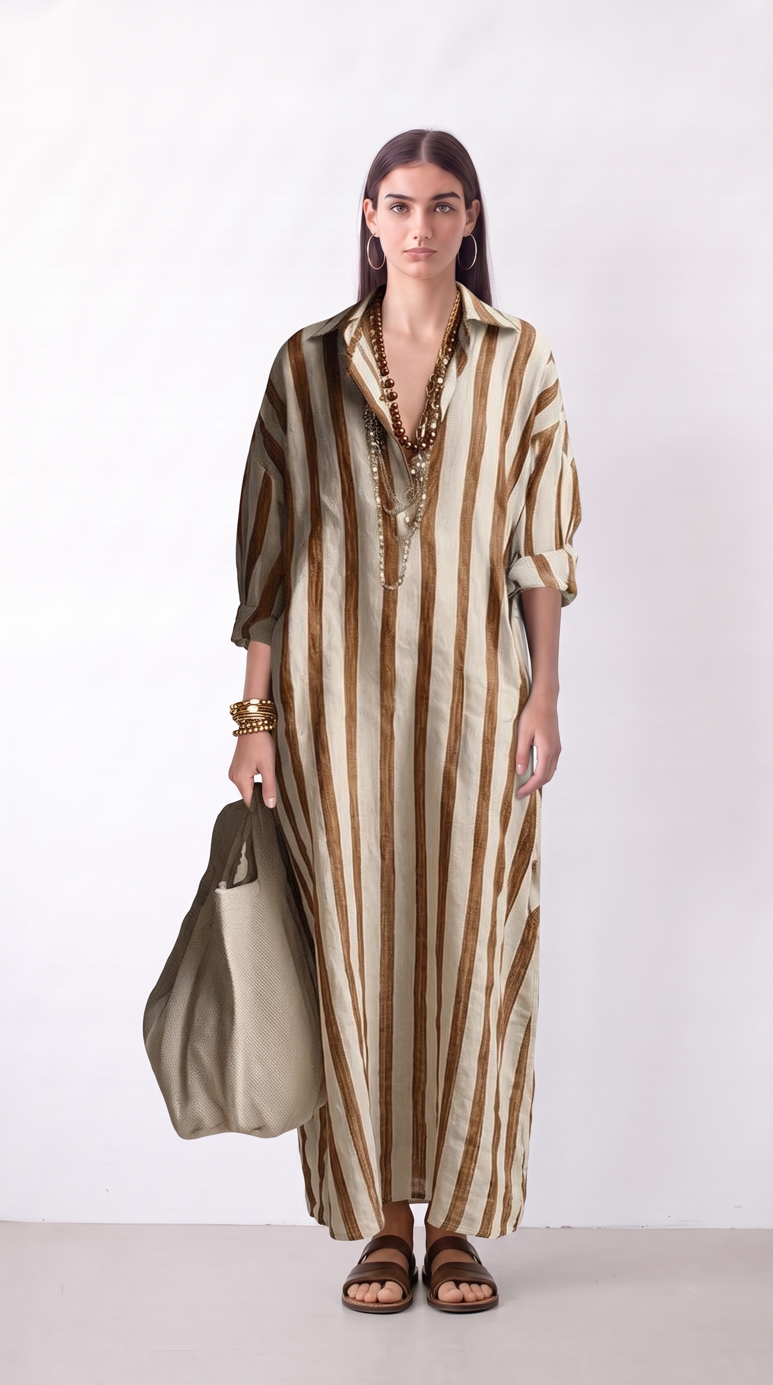 Women's striped linen shirt dress