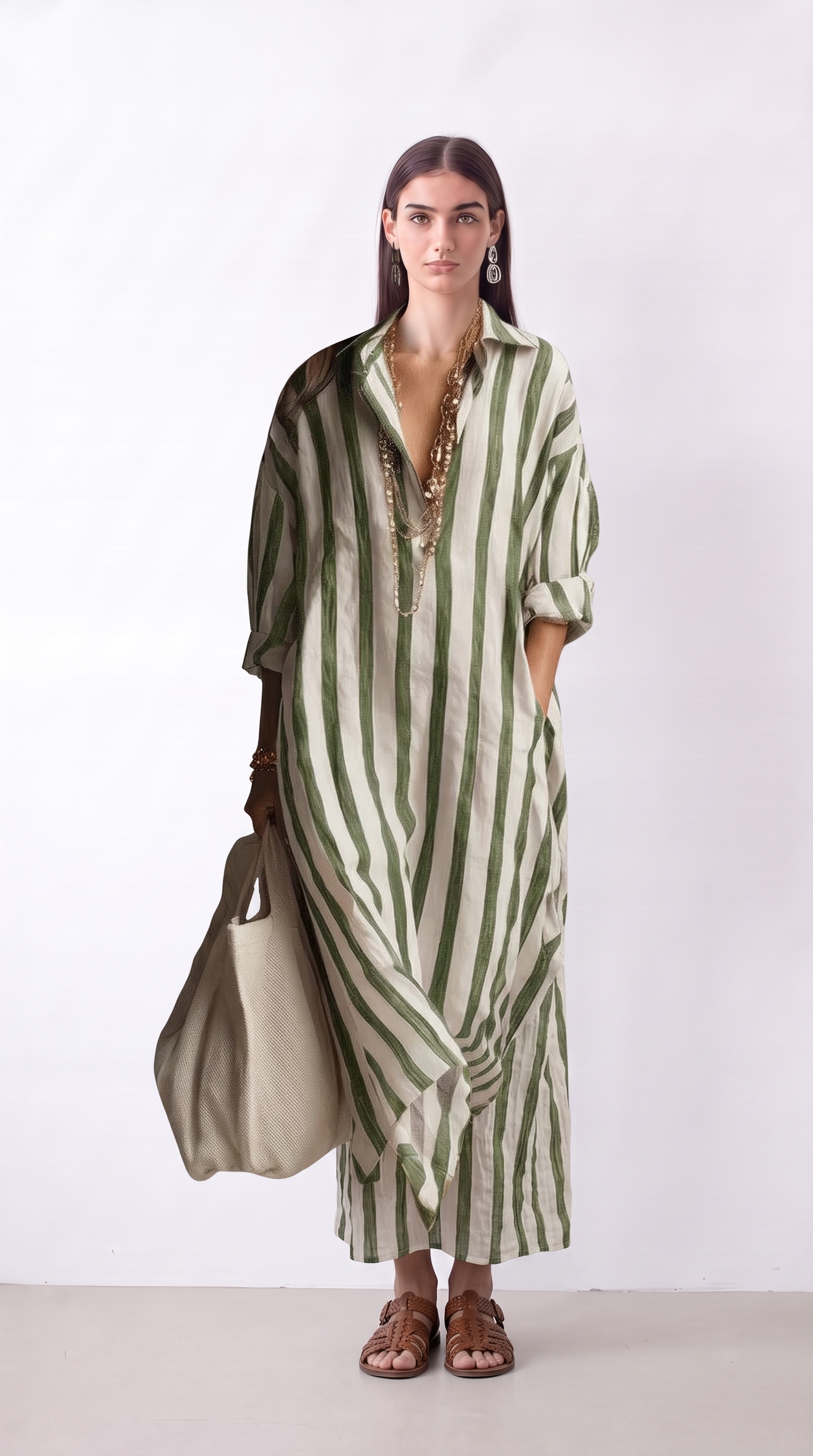 Women's striped linen shirt dress