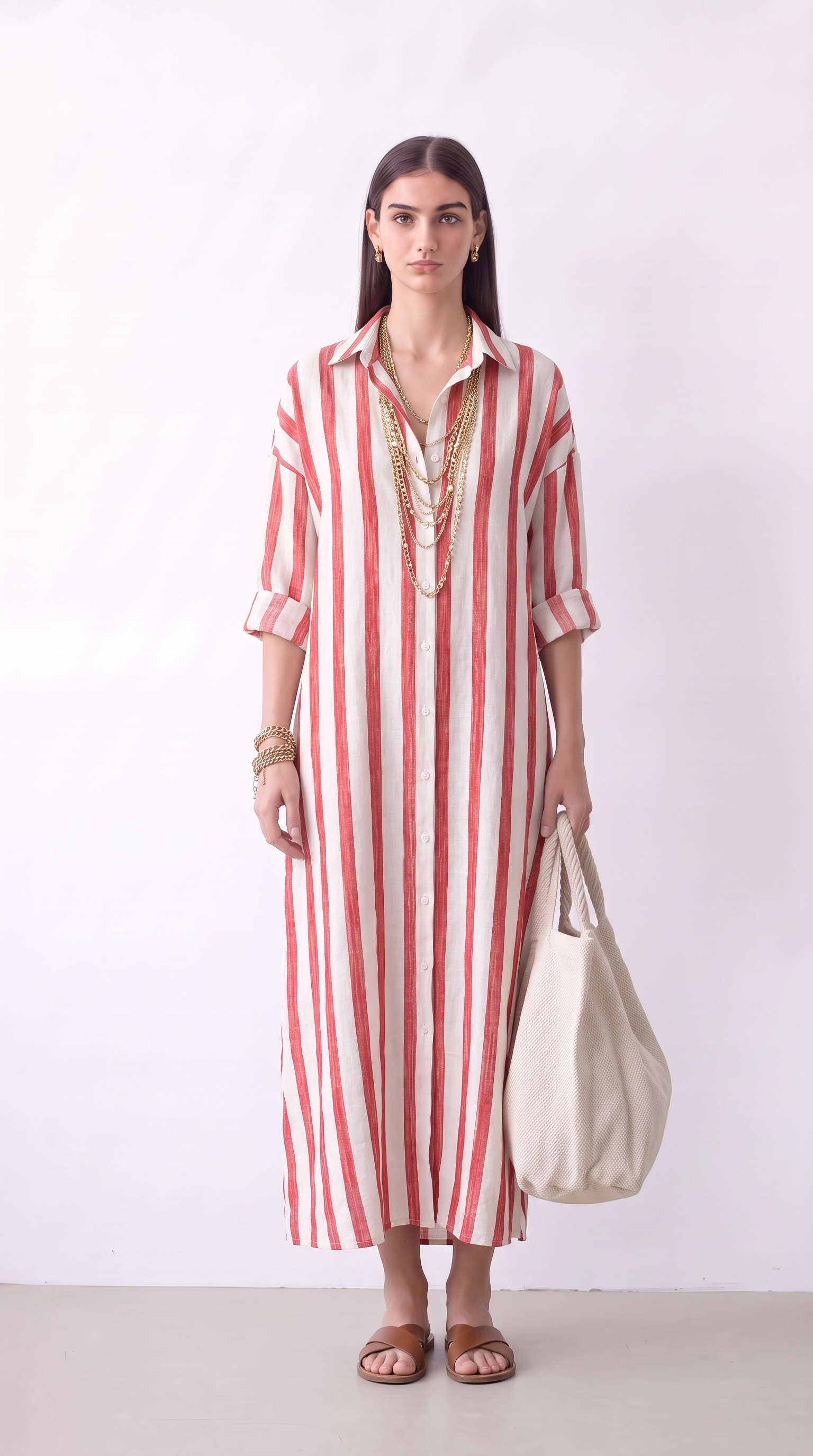 Women's striped linen shirt dress