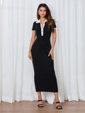 Pearlava | Fleur Ribbed Knit Polo Maxi Dress