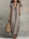 Pearlava Women's Flowy Bohemian Dress in linen-cotton blend